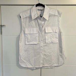 Zara White Collard Sleeveless Button-Up